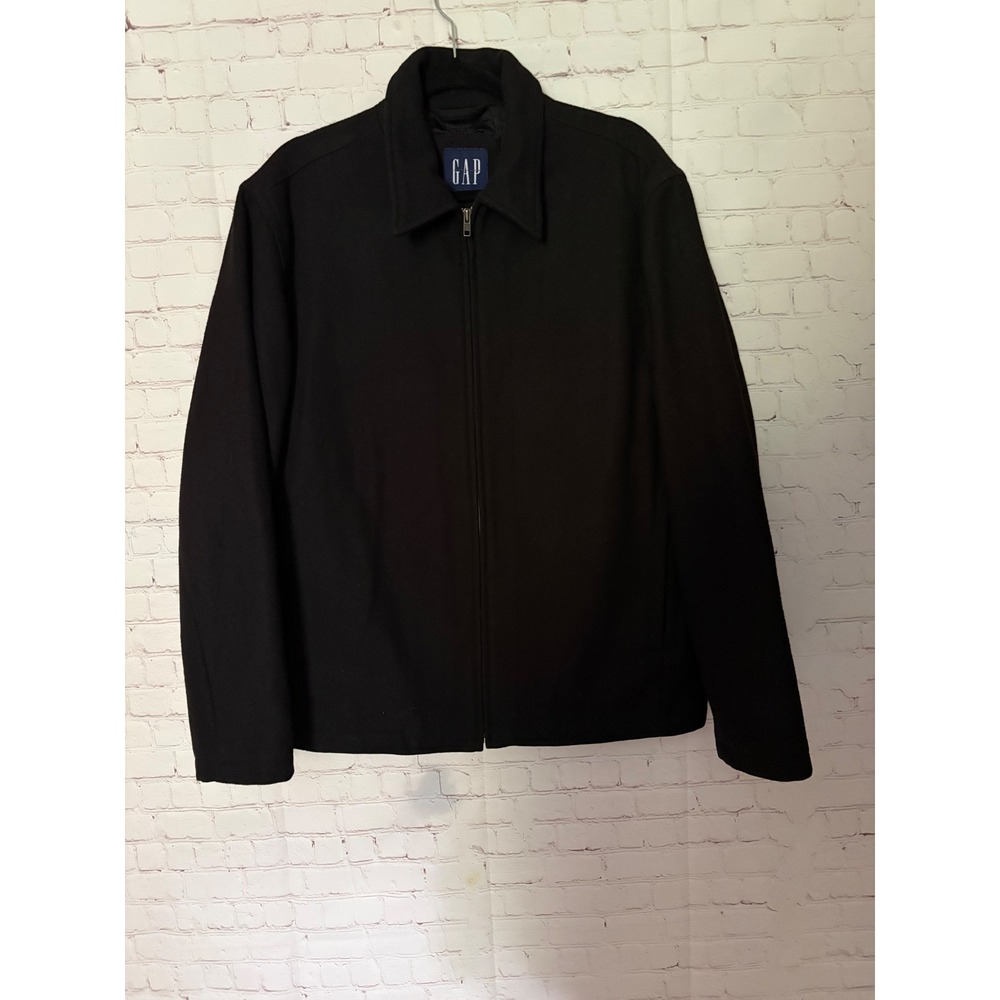 Vintage GAP Black Wool Blend Zip Front Bomber Jacket Mens Y2K Minimalist Med